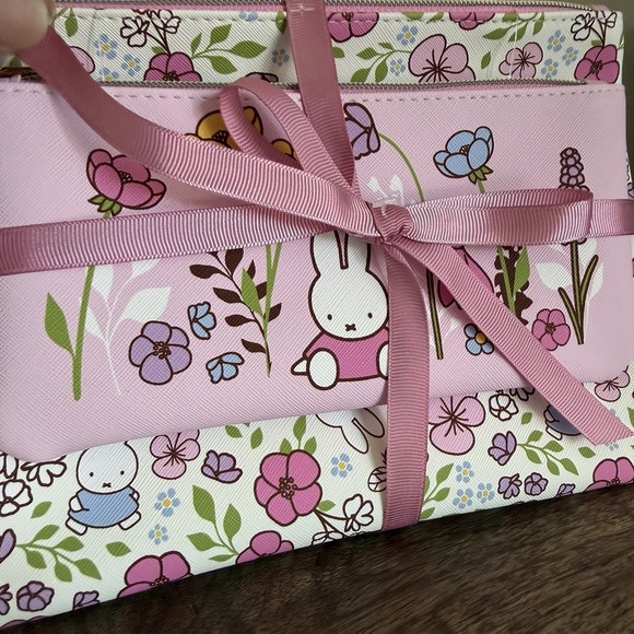 MIFFY Pencil Pouch Set 2 Pieces Flowers Medium Large Zipper Bags Stationery NWT - Picture 4 of 10